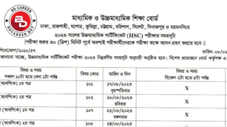 HSC Exam Routine 2023